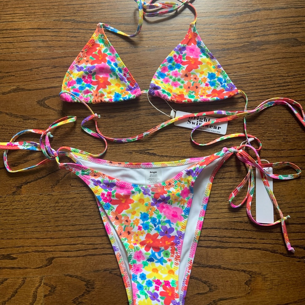 Pink and Orange String Bikini with Vibrant Design